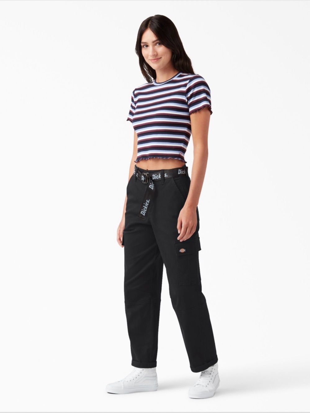 NWT Dickies Cropped Black Cargo Pants with Logo Belt Size 29R FPR50BKX